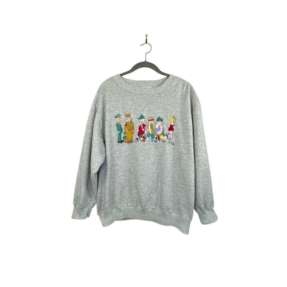 Vintage 90s Beetle Bailey Comic Cartoon Embroidery Sweatshirt Gray Large